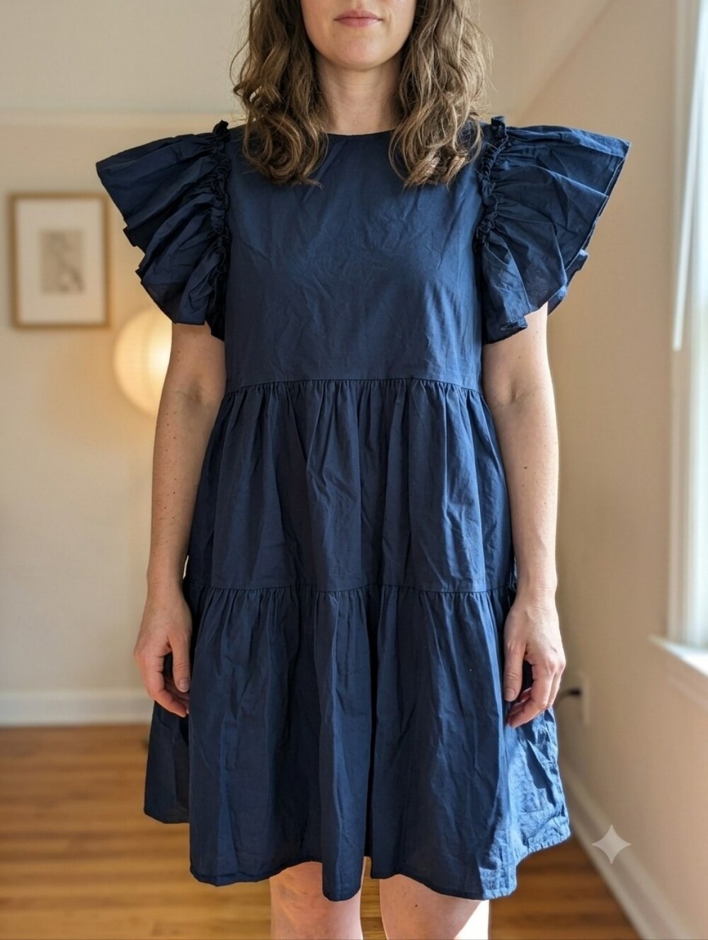 Chepè Italy 🇮🇹 Ansaldo Navy Blue Ruffle Sleeve Tiered Dress 100% Cotton